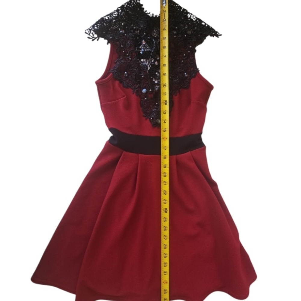 Windsor Red and Black Mock Neck Fit and Flare Mini Dress - Picture 7 of 7